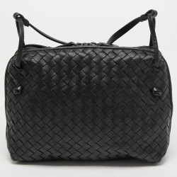 Pre Owned Bottega Veneta Black Intrecciato Leather Nodini Crossbody Bag