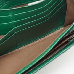 Pre Owned Bottega Veneta Green Intrecciato Karung Flap Continental Wallet