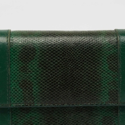 Pre Owned Bottega Veneta Green Intrecciato Karung Flap Continental Wallet
