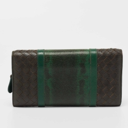 Pre Owned Bottega Veneta Green Intrecciato Karung Flap Continental Wallet