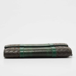 Pre Owned Bottega Veneta Green Intrecciato Karung Flap Continental Wallet