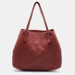Pre Owned Bottega Veneta Brick Red Intrecciato Leather Large Cesta Tote