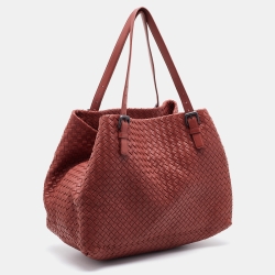 Pre Owned Bottega Veneta Brick Red Intrecciato Leather Large Cesta Tote