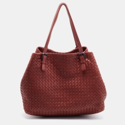 Pre Owned Bottega Veneta Brick Red Intrecciato Leather Large Cesta Tote