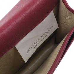 Pre Owned Bottega Veneta Red Leather Intrecciato Card Holder