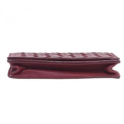 Pre Owned Bottega Veneta Red Leather Intrecciato Card Holder