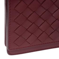 Pre Owned Bottega Veneta Red Leather Intrecciato Card Holder