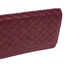 Pre Owned Bottega Veneta Red Leather Intrecciato Card Holder