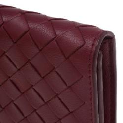 Pre Owned Bottega Veneta Red Leather Intrecciato Card Holder