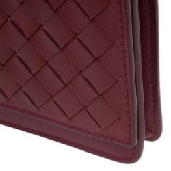Pre Owned Bottega Veneta Red Leather Intrecciato Card Holder