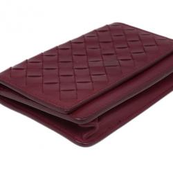 Pre Owned Bottega Veneta Red Leather Intrecciato Card Holder