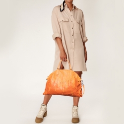Pre Owned Bottega Veneta Orange Intrecciato Leather Maxi Convertible Tote