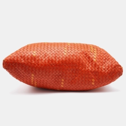 Pre Owned Bottega Veneta Orange Intrecciato Leather Maxi Convertible Tote