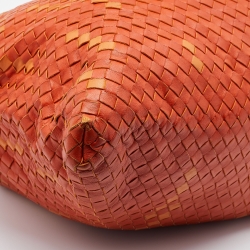Pre Owned Bottega Veneta Orange Intrecciato Leather Maxi Convertible Tote