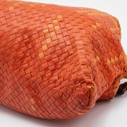 Pre Owned Bottega Veneta Orange Intrecciato Leather Maxi Convertible Tote