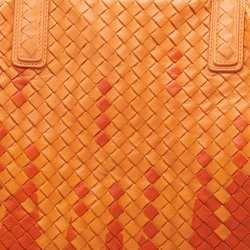 Pre Owned Bottega Veneta Orange Intrecciato Leather Maxi Convertible Tote