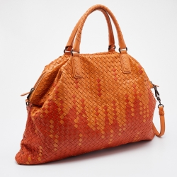 Pre Owned Bottega Veneta Orange Intrecciato Leather Maxi Convertible Tote