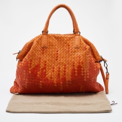 Pre Owned Bottega Veneta Orange Intrecciato Leather Maxi Convertible Tote