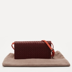 Pre Owned Bottega Veneta Burgundy/Orange Leather Crossbody Bag
