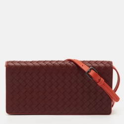 Pre Owned Bottega Veneta Burgundy/Orange Leather Crossbody Bag