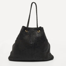 Pre Owned Bottega Veneta Black Intrecciato Leather Farfalle Draw String Bag