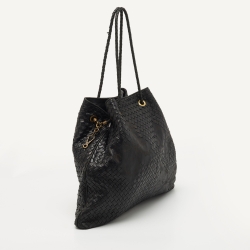 Pre Owned Bottega Veneta Black Intrecciato Leather Farfalle Draw String Bag