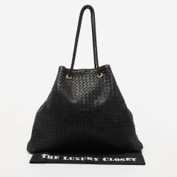 Pre Owned Bottega Veneta Black Intrecciato Leather Farfalle Draw String Bag