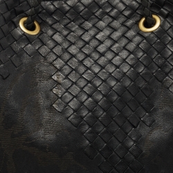 Pre Owned Bottega Veneta Black Intrecciato Leather Farfalle Draw String Bag
