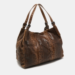 Pre Owned Bottega Veneta Brown Karung Leather Tote