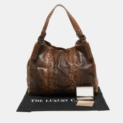 Pre Owned Bottega Veneta Brown Karung Leather Tote