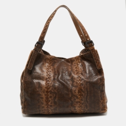 Pre Owned Bottega Veneta Brown Karung Leather Tote