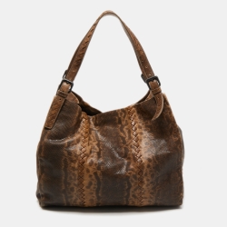 Pre Owned Bottega Veneta Brown Karung Leather Tote