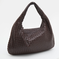 Pre Owned Bottega Veneta Dark Brown Intrecciato Leather Medium Veneta Hobo
