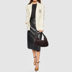 Pre Owned Bottega Veneta Dark Brown Intrecciato Leather Medium Veneta Hobo