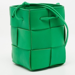 Pre Owned Bottega Veneta Green Intrecciato Leather Mini Cassette Bucket Bag