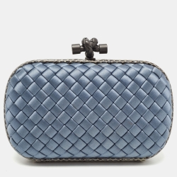 Pre Owned Bottega Veneta Blue Satin and Water Snake Trim Knot Clutch