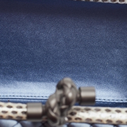 Pre Owned Bottega Veneta Blue Satin and Water Snake Trim Knot Clutch