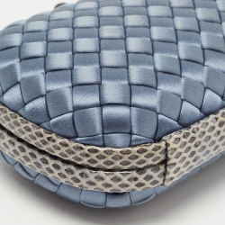 Pre Owned Bottega Veneta Blue Satin and Water Snake Trim Knot Clutch
