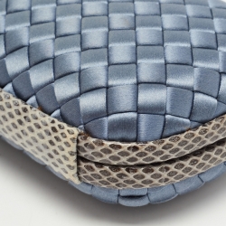 Pre Owned Bottega Veneta Blue Satin and Water Snake Trim Knot Clutch