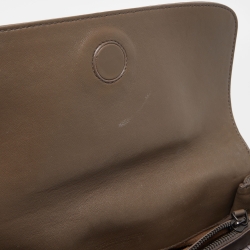 Pre Owned Bottega Veneta Dark Grey Intrecciato Leather Flap Shoulder Bag