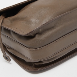 Pre Owned Bottega Veneta Dark Grey Intrecciato Leather Flap Shoulder Bag