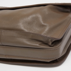 Pre Owned Bottega Veneta Dark Grey Intrecciato Leather Flap Shoulder Bag