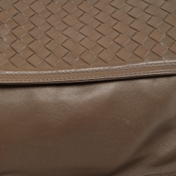 Pre Owned Bottega Veneta Dark Grey Intrecciato Leather Flap Shoulder Bag