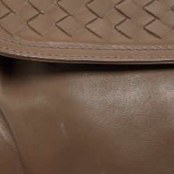 Pre Owned Bottega Veneta Dark Grey Intrecciato Leather Flap Shoulder Bag