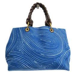 Pre Owned Bottega Veneta Blue Canvas Shopper Tote