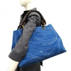 Pre Owned Bottega Veneta Blue Canvas Shopper Tote