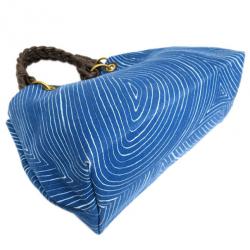 Pre Owned Bottega Veneta Blue Canvas Shopper Tote