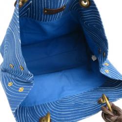 Pre Owned Bottega Veneta Blue Canvas Shopper Tote