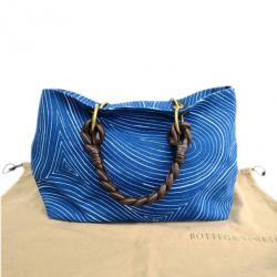 Pre Owned Bottega Veneta Blue Canvas Shopper Tote
