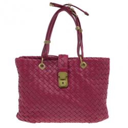 Pre Owned Bottega Veneta Red Woven Leather Tote